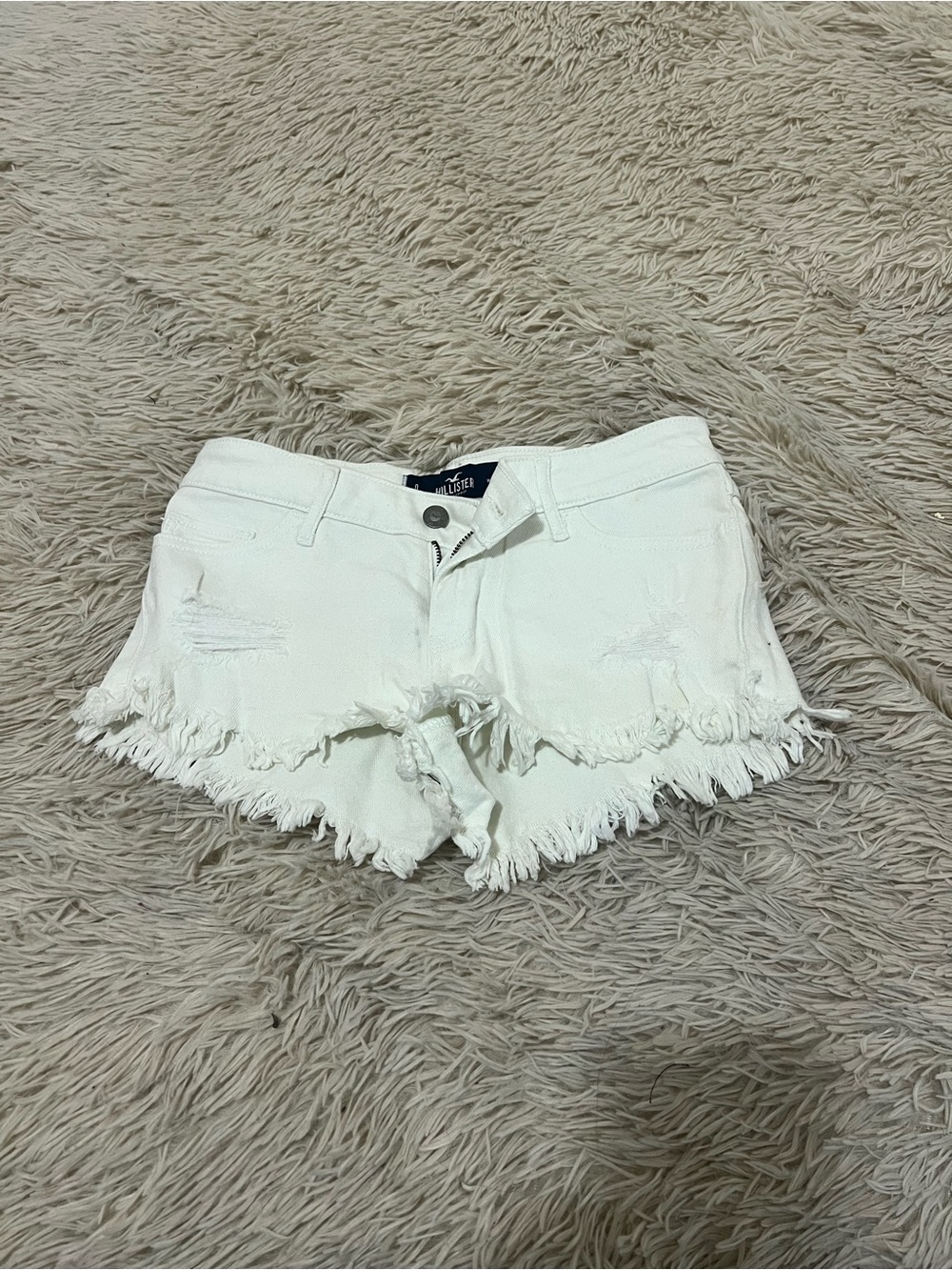 Hollister White Frayed Hem Denim Shorts
